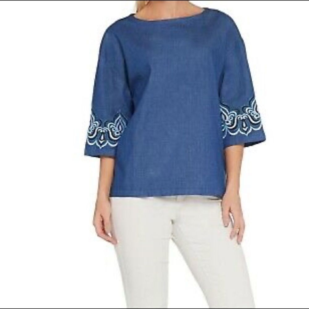 Bob Mackie Drop Shoulder Embroidery Sleeves Blouse